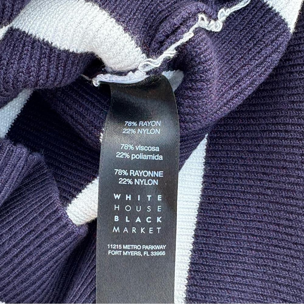 White House Black Market Navy White Stripe Ruffle Cuff Sweater Medium - Picture 7 of 9